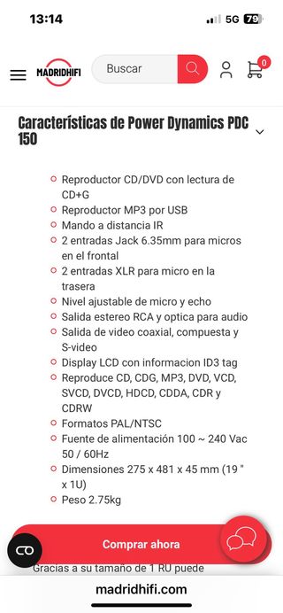 Reproductor DVD/CD/Karaoke Power Dynamics PDC 150