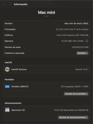 Mac mini i7 500 GB 16 GB DDR4
