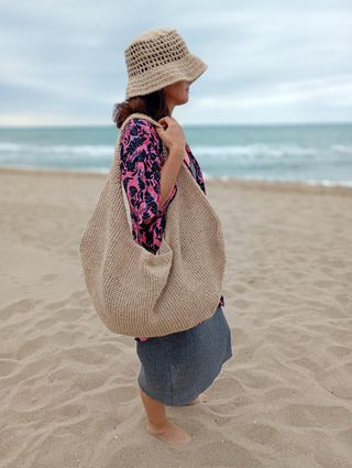 Bolso de mano playero MAXI estilo Boho de yute