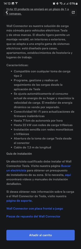 Wall Connector de Tesla original sin estrenar. 