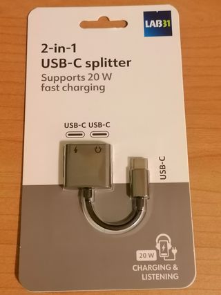USB-C splitter 2-in-1 audio e ricarica veloce