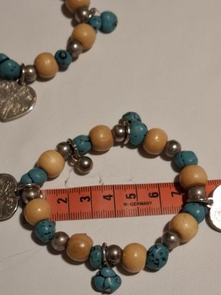 3 pulseras de metal, madera y turquesa