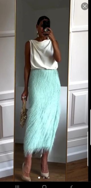 Falda midi Zara flecos - Verde menta