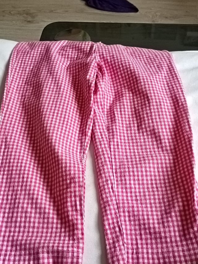 Pantalón Vichy niña a cuadros rosablanco