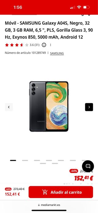 Samsung Galaxy A04s Negro 32GB