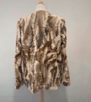 Abrigo de Piel Sintética Beige y Marrón