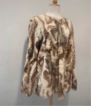Abrigo de Piel Sintética Beige y Marrón