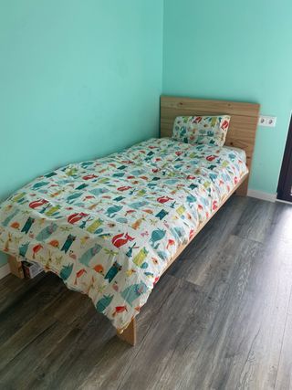 Cama individual madera, somier y colchon (también 