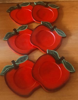 6 Posavasos Manzana Madera Vintage