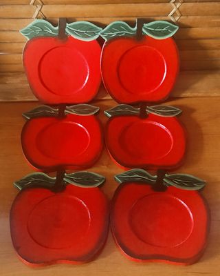 6 Posavasos Manzana Madera Vintage
