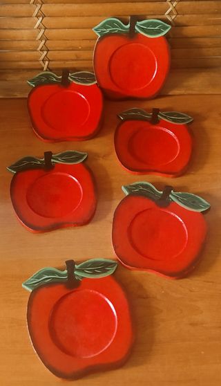 6 Posavasos Manzana Madera Vintage