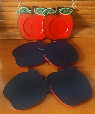 6 Posavasos Manzana Madera Vintage