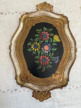 Vassoio vintage legno decorato