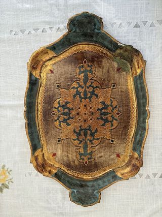 Vassoio legno vintage decorato