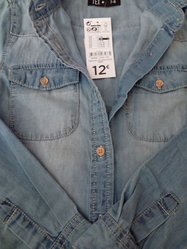 Camisa vaquera TEX niña talla 8 con etiqueta.