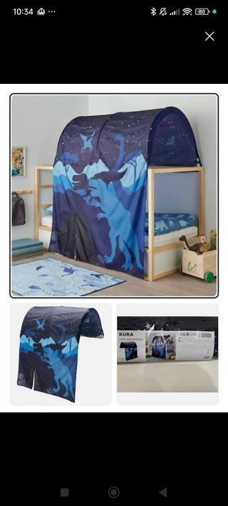 Cueva de dinosaurio. 
Dosel Ikea. Cama Kura. Dinos
