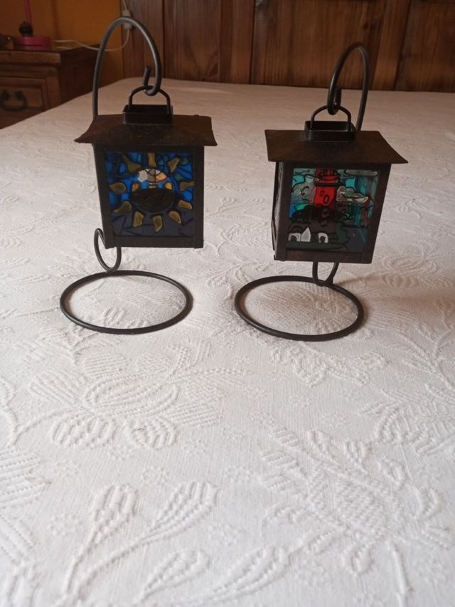 2 Portavelas negros estilo rústico hierro forjado