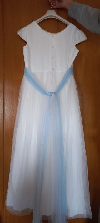 Vestido comunión niña blanco celeste