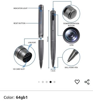 Cámara espía con bolígrafo, 64GB Bolígra