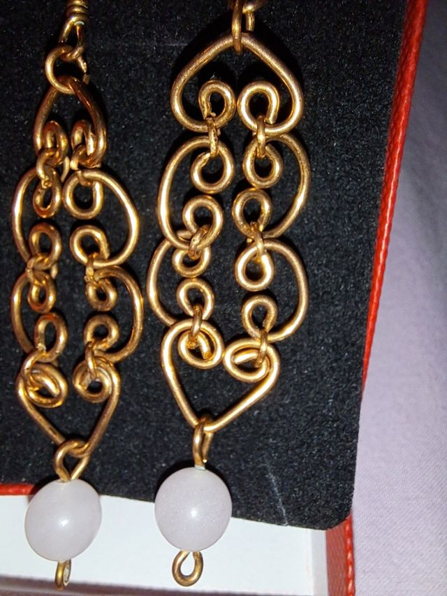 Orecchini rame & quarzo rosa- nuovi