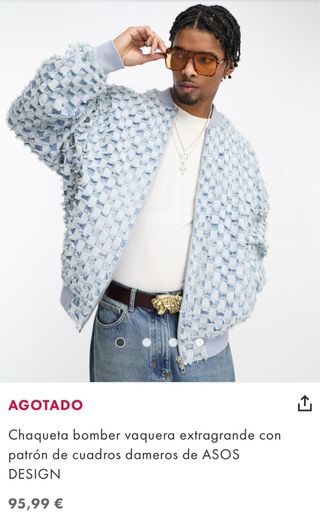 Chaqueta bomber vaquera extragrande con patrón de cuadros dameros de ASOS DESIGN