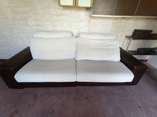 Sofá 4 plazas beige y marrón