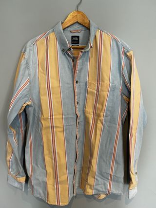 Camisa Zara Hombre XL - Rayas Azul Amarillo