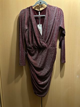 Vestido de fiesta burdeos con brillo ONLY Nuevo talla XXL