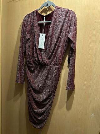 Vestido de fiesta burdeos con brillo ONLY Nuevo talla XXL