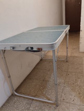 Mesa plegable camping - Azul y Plata