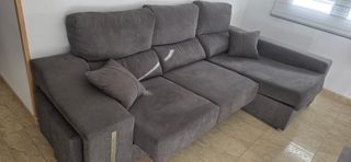 Sofá chaise longue gris - 3 plazas