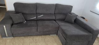 Sofá chaise longue gris - 3 plazas