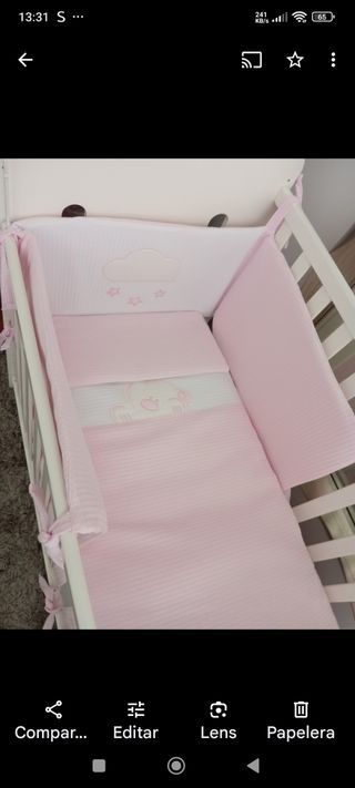 Cuna bebé madera maciza y colchón incluido