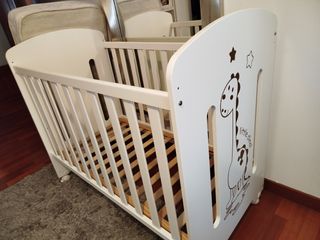 Cuna bebé madera maciza y colchón incluido