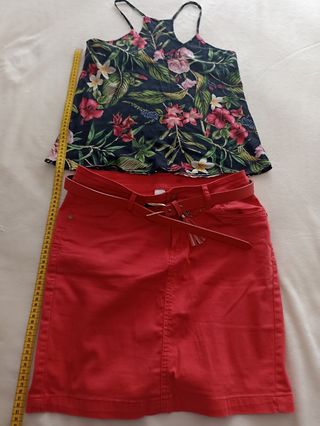Conjunto chica talla 40 camisa y falda con cinturó