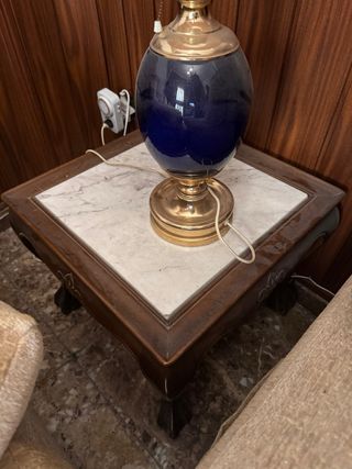 Mesa centro mármol-madera antigua