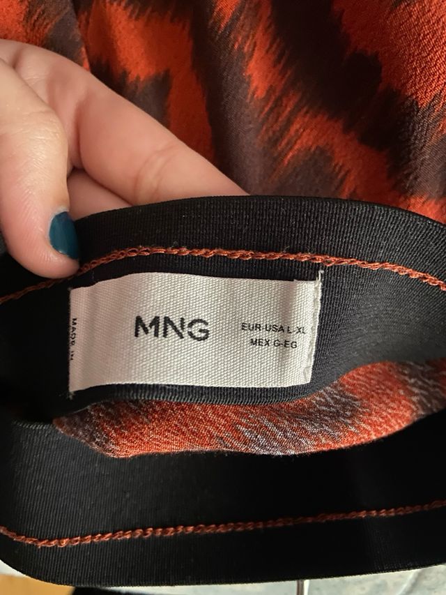 Falda midi Mango marrón-naranja, talla L / XL
