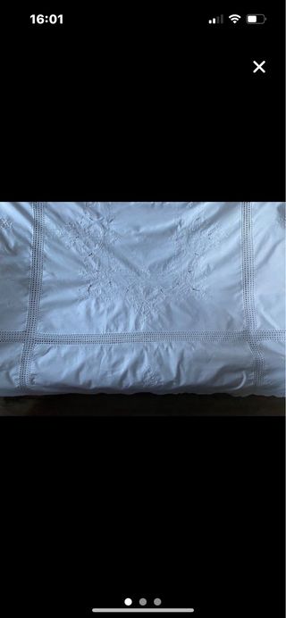 Manteleria algodón blanco bordada