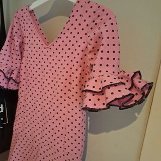 Traje Flamenca niña rosa lunares, talla 8 