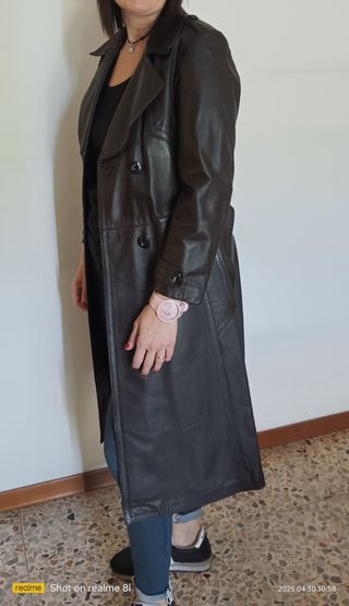 Cappotto lungo trench pelle marrone donna