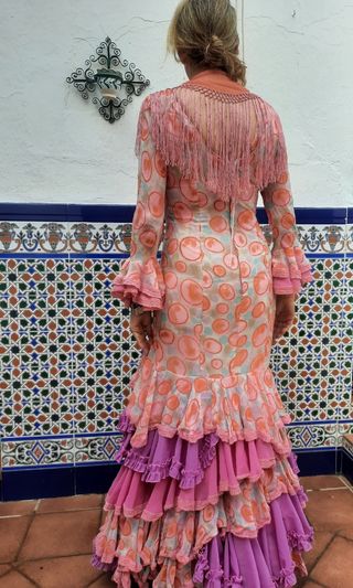 Traje Flamenca Rosa y Naranja.ragalo la flor