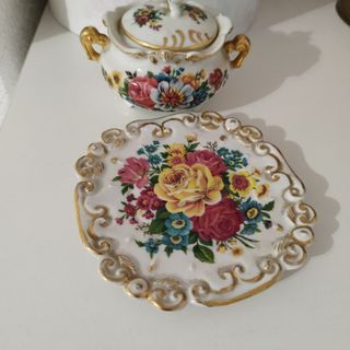 Azucarero porcelana vintage + plato
