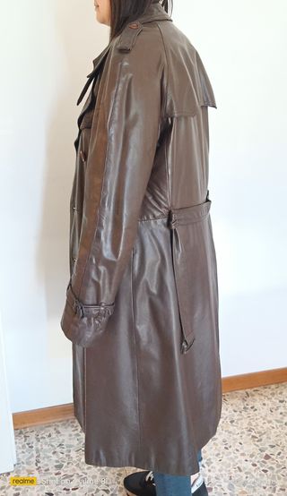 Cappotto trench pelle marrone uomo