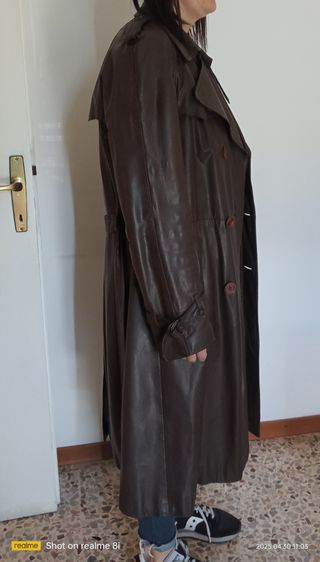 Cappotto trench pelle marrone uomo