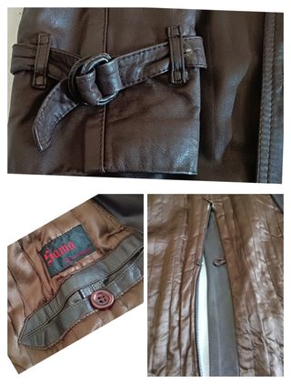 Cappotto trench pelle marrone uomo