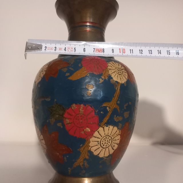 Vaso Ottone Smaltato Dipinto a Mano