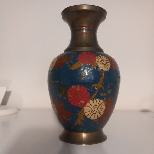 Vaso Ottone Smaltato Dipinto a Mano