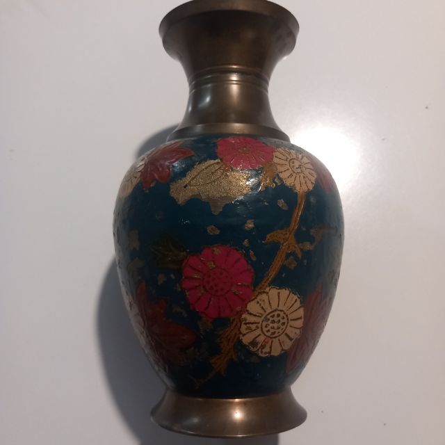Vaso Ottone Smaltato Dipinto a Mano