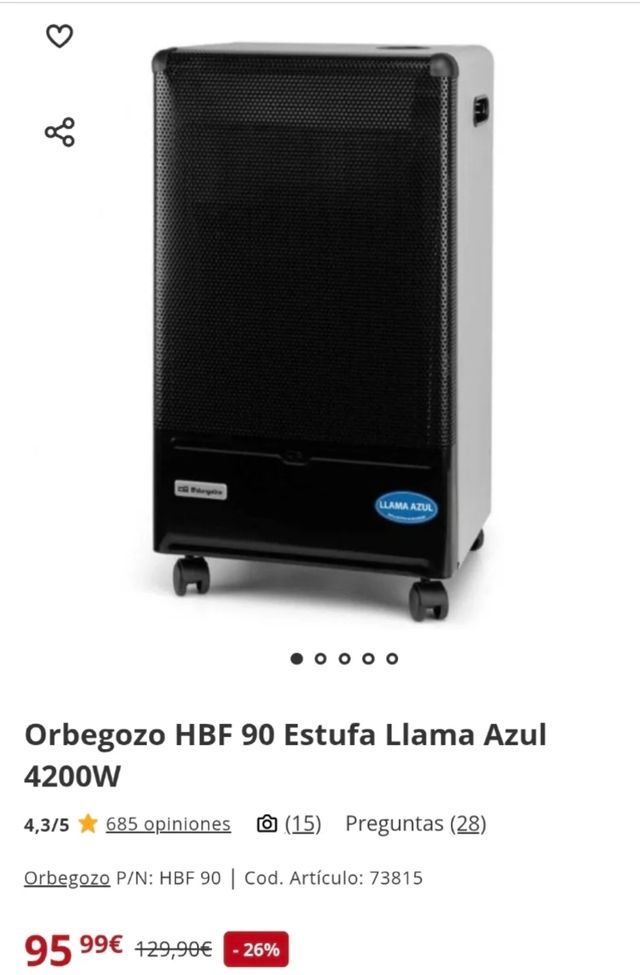 Estufa Gas Orbegozo LLAMA AZUL