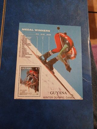 Sello Guyana Juegos Olímpicos Invierno 1988